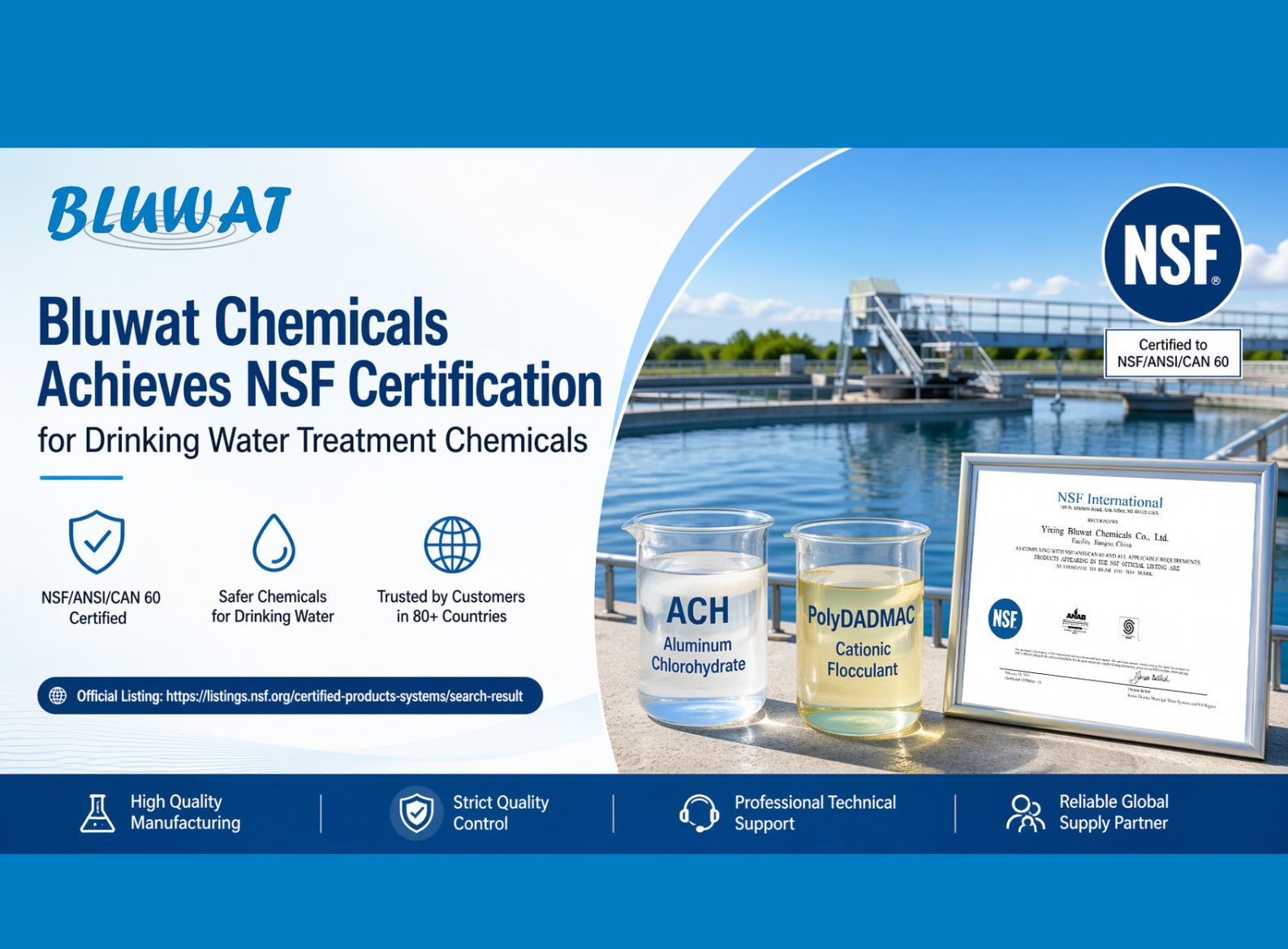 Latest company blogs about Bluwat Chemicals Obtains NSF Certification for Drinking Water Treatment Chemicals