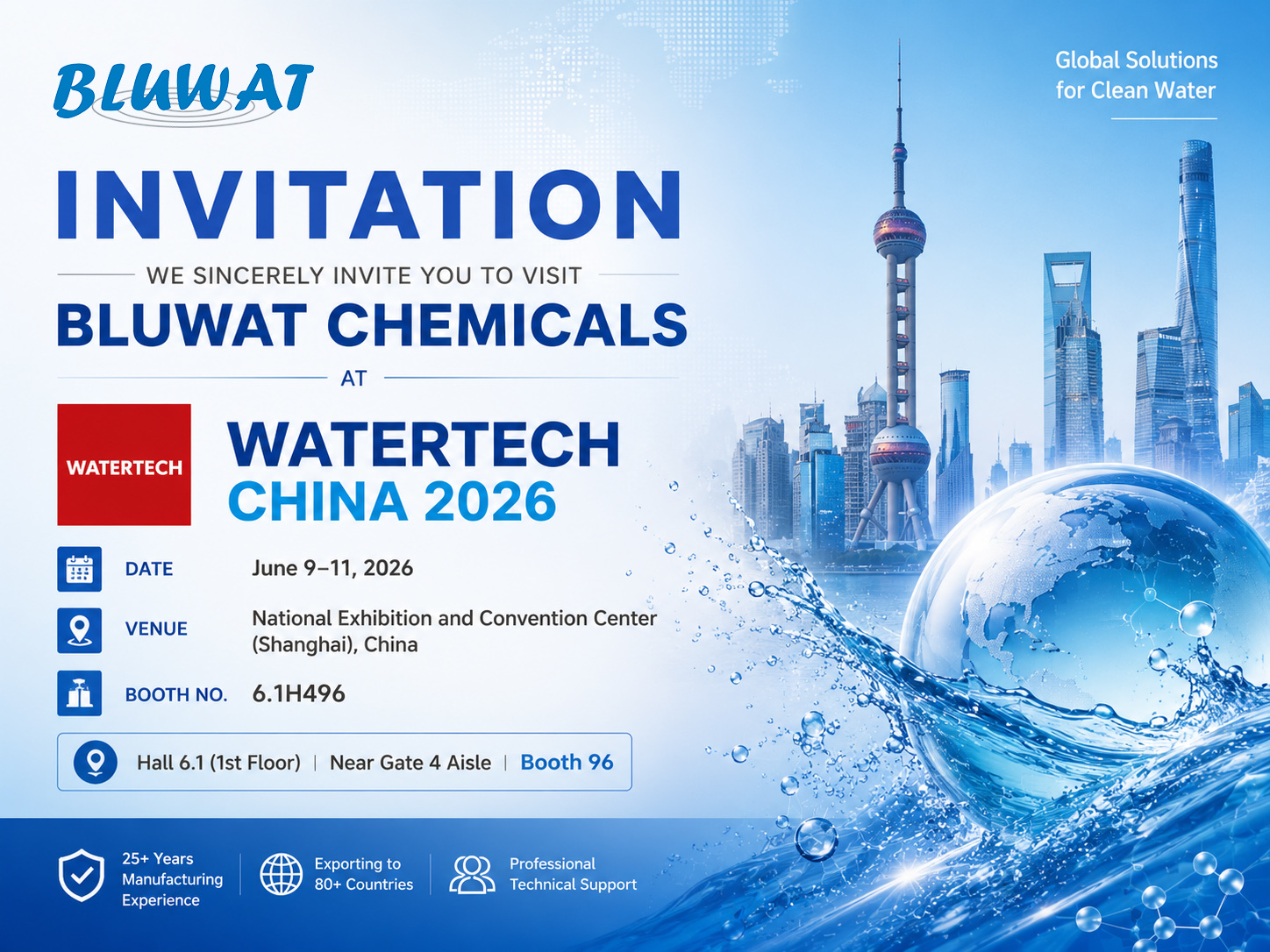 Latest company blogs about Meet Bluwat Chemicals at WATERTECH CHINA 2026 – Shanghai Exhibition Invitation