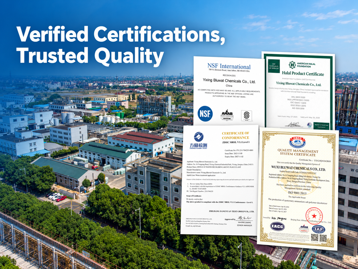 Latest company blogs about Bluwat Chemicals Strengthens Buyer Confidence with Verifiable NSF, Halal, ZDHC and ISO Credentials