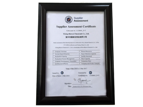 China Yixing bluwat chemicals co.,ltd certification